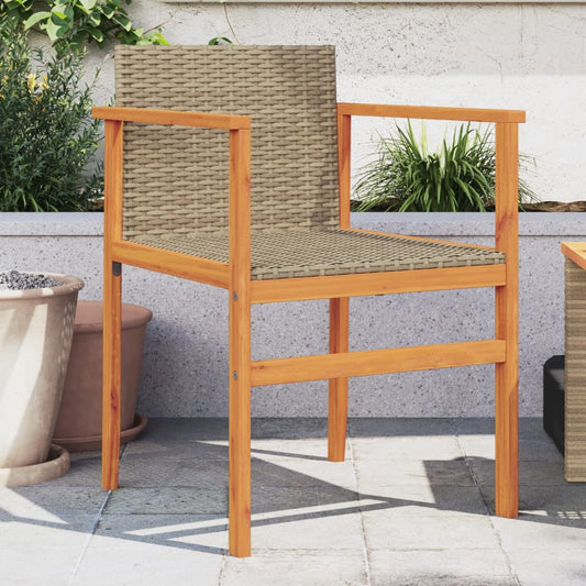 Beige Poly Rattan & Solid Wood Garden Chairs, Set of 2