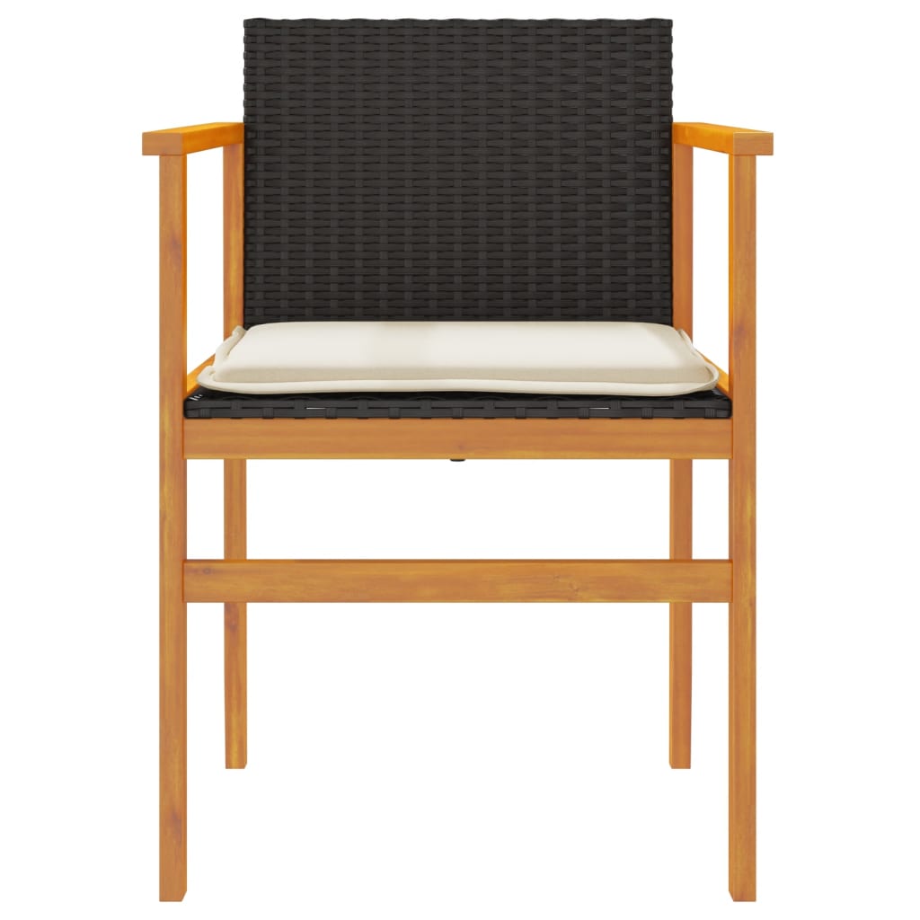 Black Poly Rattan & Wood Garden Chairs with Cushions - 2 Piece Set