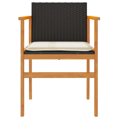 Black Poly Rattan & Wood Garden Chairs with Cushions - 2 Piece Set