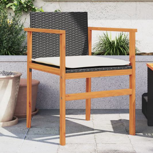 Black Poly Rattan & Wood Garden Chairs with Cushions - 2 Piece Set
