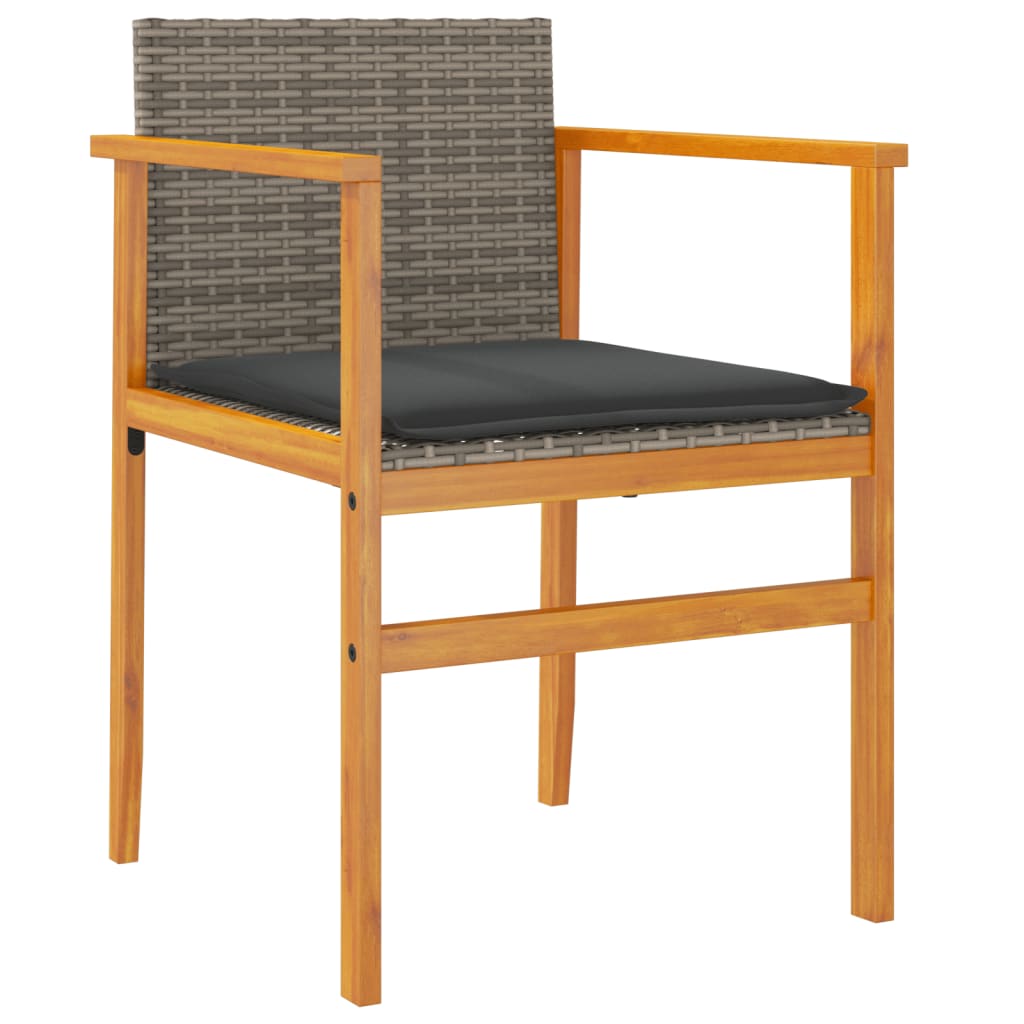 Grey Poly Rattan & Wood Garden Chairs with Cushions, 2-Piece Set