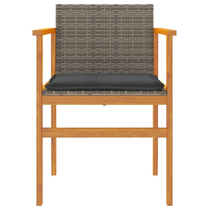 Grey Poly Rattan & Wood Garden Chairs with Cushions, 2-Piece Set