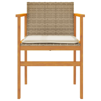 Beige Poly Rattan & Wood Garden Chairs with Cushions - Set of 2