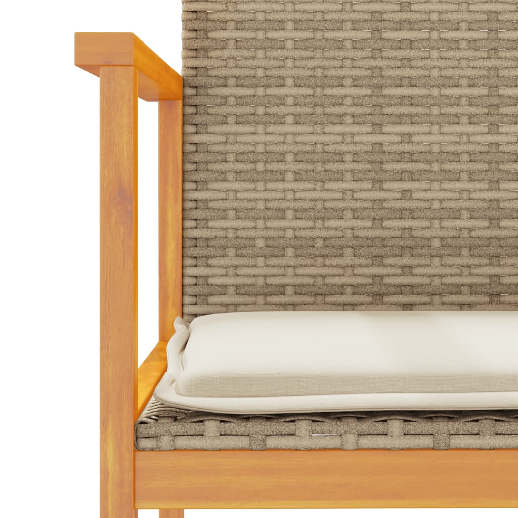 Beige Poly Rattan & Wood Garden Chairs with Cushions - Set of 2