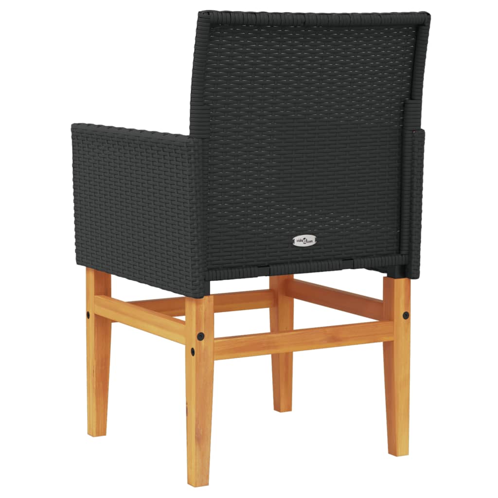 Black Poly Rattan & Wood Garden Chairs with Cushions - Set of 2