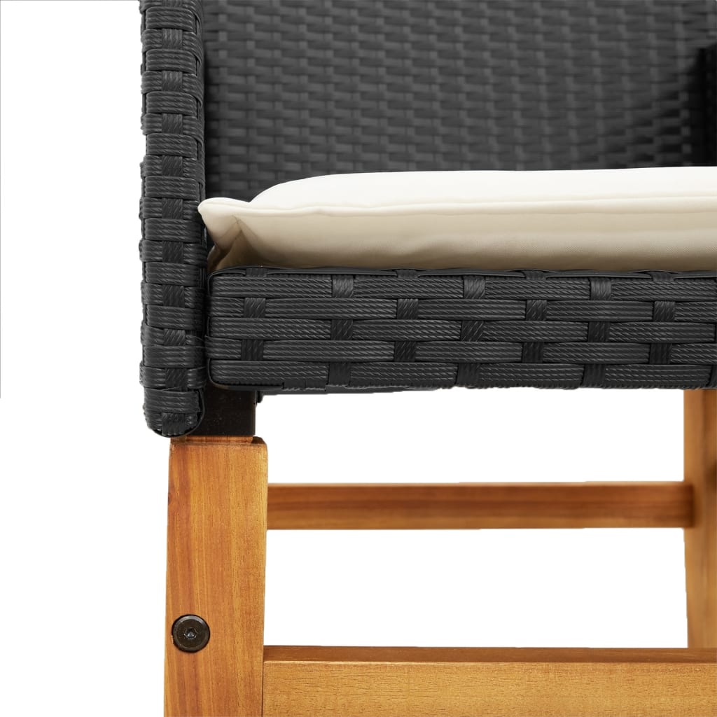 Black Poly Rattan & Wood Garden Chairs with Cushions - Set of 2
