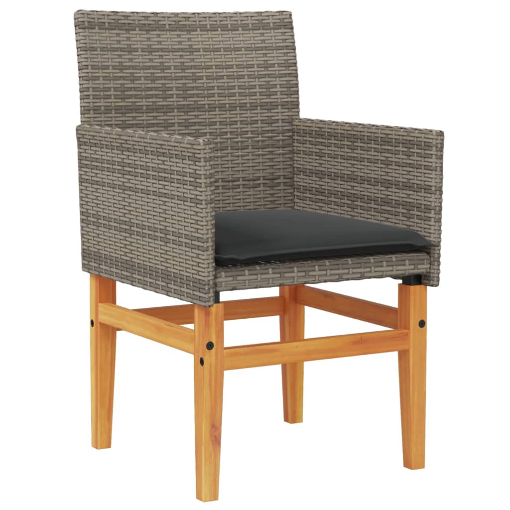 Stylish Grey Poly Rattan & Wood Garden Chairs with Cushions, 2 Pcs
