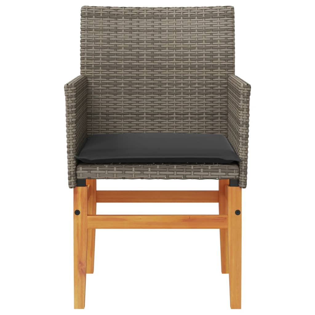 Stylish Grey Poly Rattan & Wood Garden Chairs with Cushions, 2 Pcs