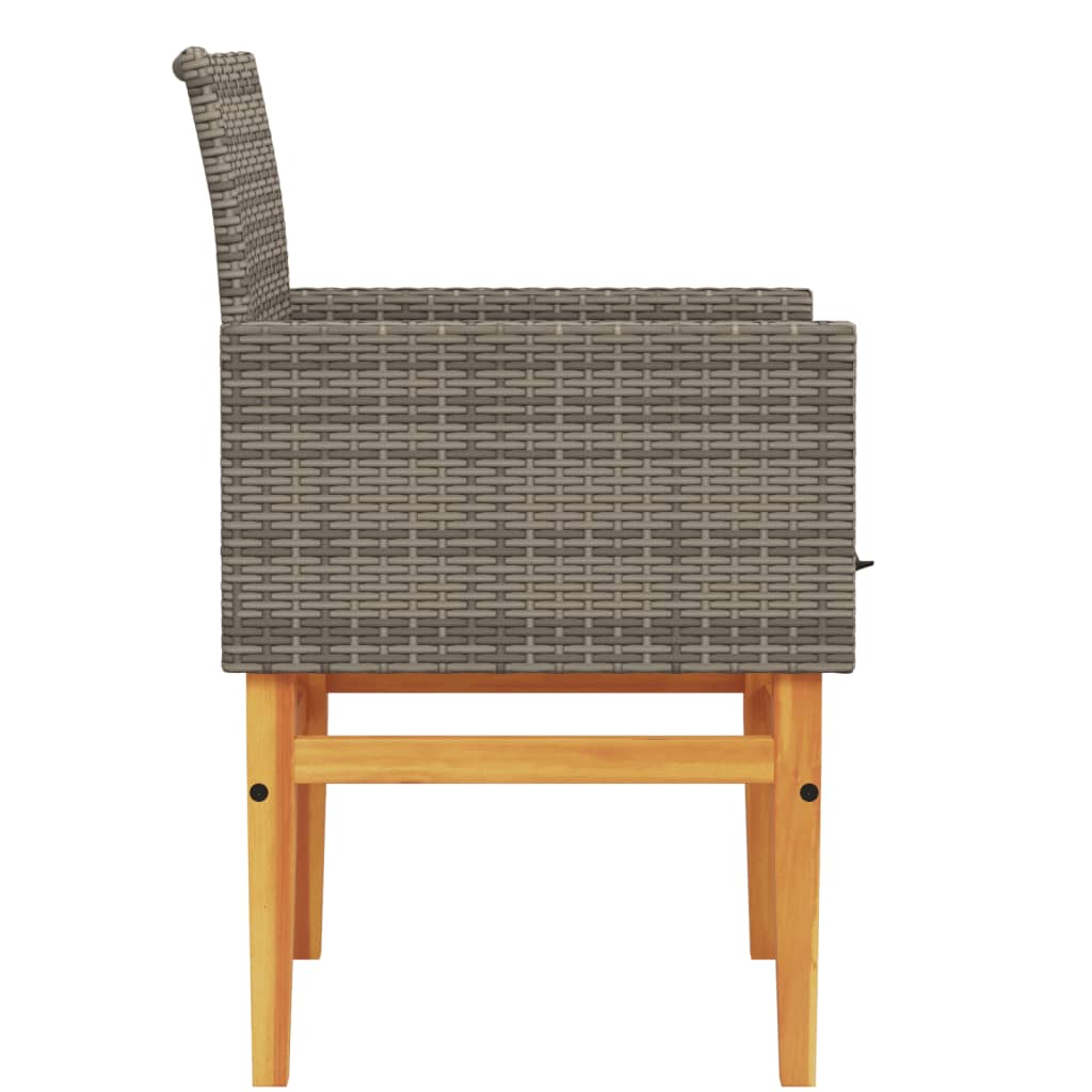 Stylish Grey Poly Rattan & Wood Garden Chairs with Cushions, 2 Pcs