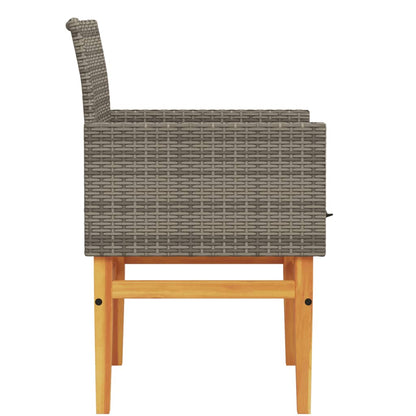 Stylish Grey Poly Rattan & Wood Garden Chairs with Cushions, 2 Pcs
