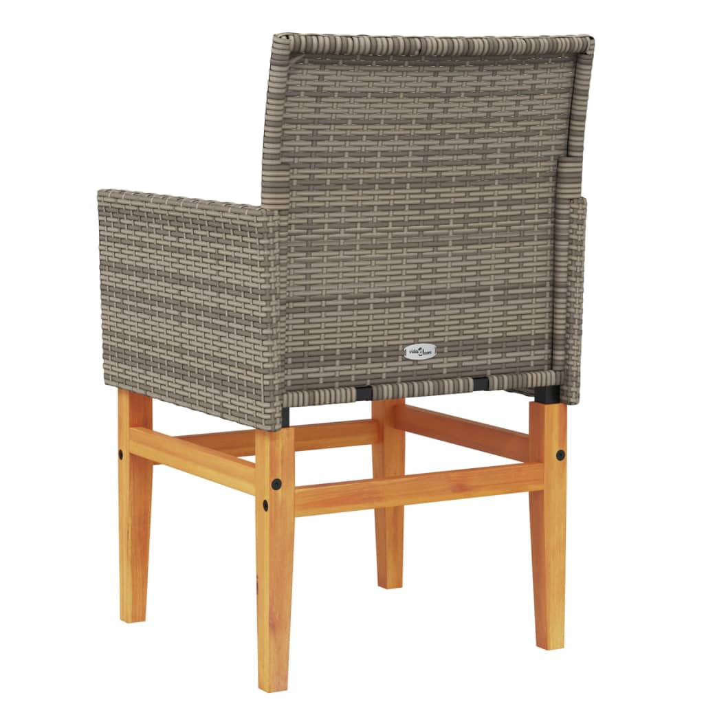 Stylish Grey Poly Rattan & Wood Garden Chairs with Cushions, 2 Pcs