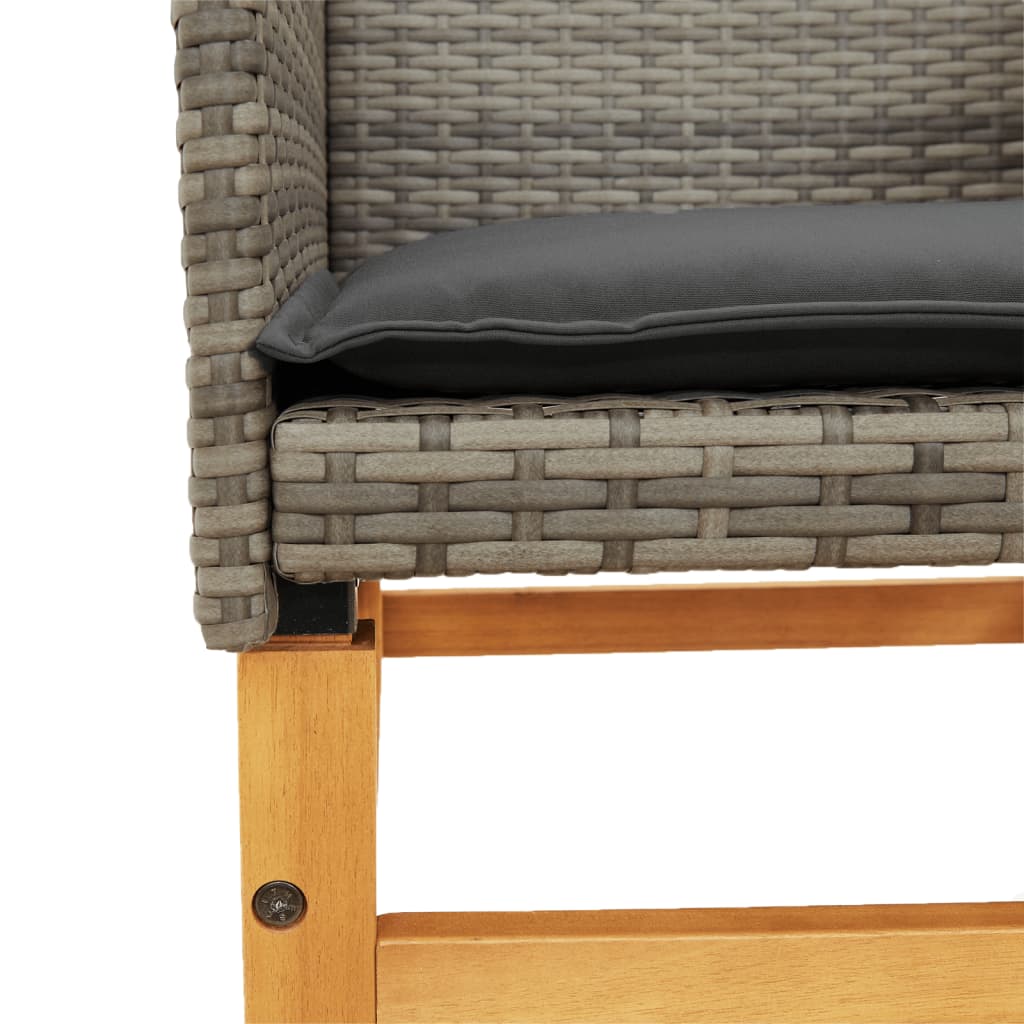 Stylish Grey Poly Rattan & Wood Garden Chairs with Cushions, 2 Pcs