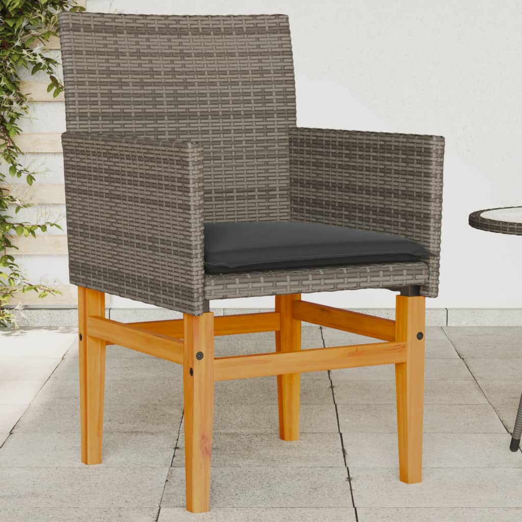 Stylish Grey Poly Rattan & Wood Garden Chairs with Cushions, 2 Pcs