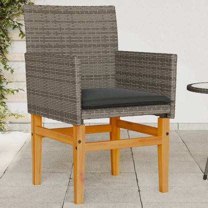 Stylish Grey Poly Rattan & Wood Garden Chairs with Cushions, 2 Pcs