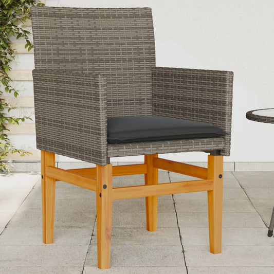 Stylish Grey Poly Rattan & Wood Garden Chairs with Cushions, 2 Pcs