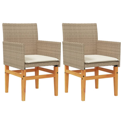 Beige Poly Rattan & Wood Garden Chairs with Cushions - 2 Pieces