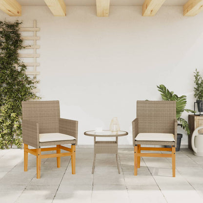Beige Poly Rattan & Wood Garden Chairs with Cushions - 2 Pieces