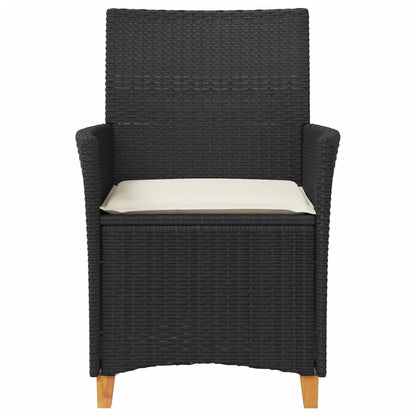 Black Poly Rattan & Wood Garden Chairs with Cushions, 2-Piece Set