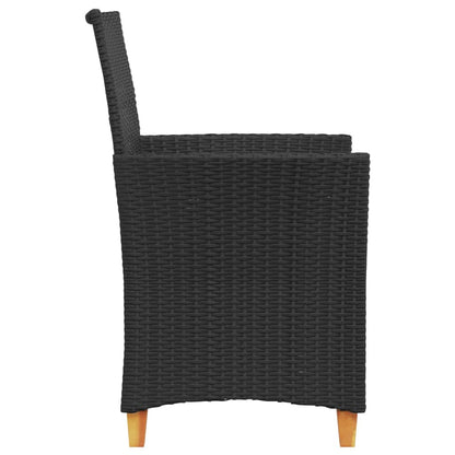 Black Poly Rattan & Wood Garden Chairs with Cushions, 2-Piece Set