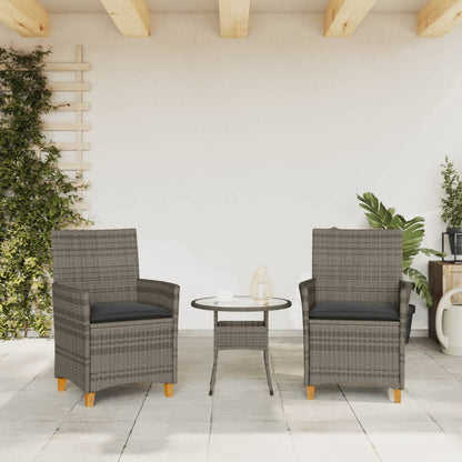 Grey Poly Rattan & Wood Garden Chairs with Cushions - 2pcs Set