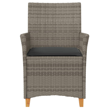 Grey Poly Rattan & Wood Garden Chairs with Cushions - 2pcs Set