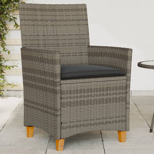 Grey Poly Rattan & Wood Garden Chairs with Cushions - 2pcs Set
