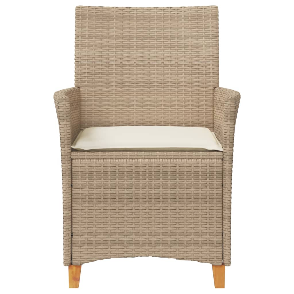 Beige Poly Rattan & Wood Garden Chairs with Cushions, Set of 2
