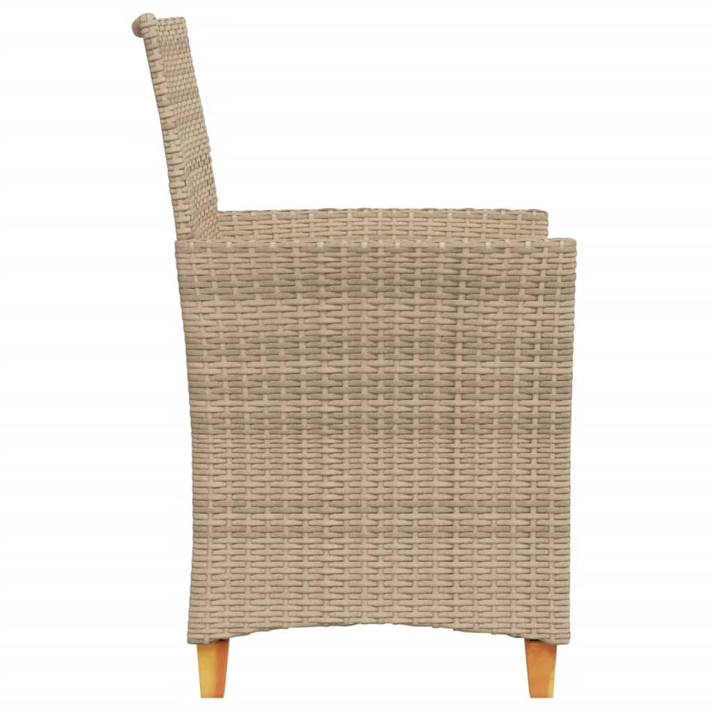 Beige Poly Rattan & Wood Garden Chairs with Cushions, Set of 2