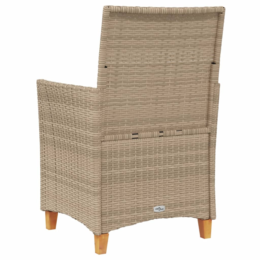 Beige Poly Rattan & Wood Garden Chairs with Cushions, Set of 2
