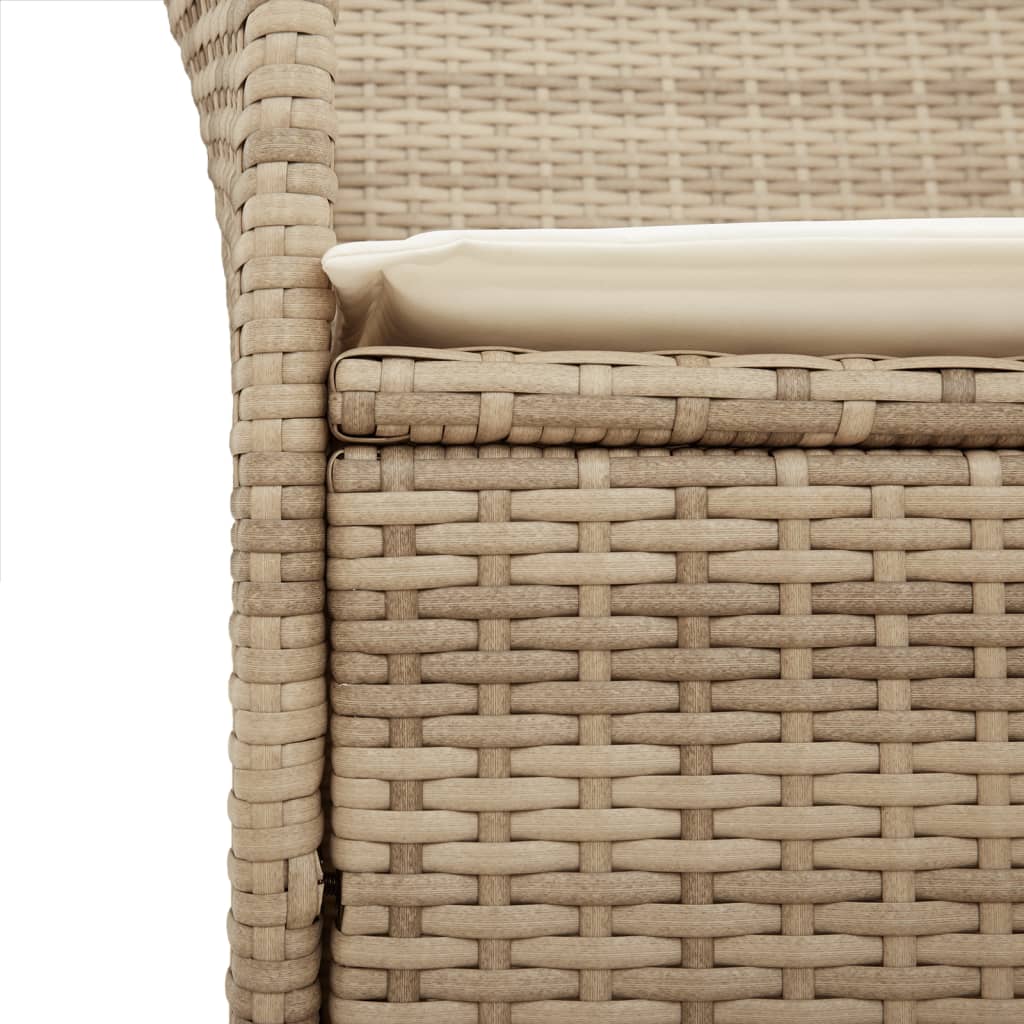 Beige Poly Rattan & Wood Garden Chairs with Cushions, Set of 2