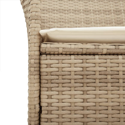 Beige Poly Rattan & Wood Garden Chairs with Cushions, Set of 2