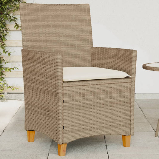 Beige Poly Rattan & Wood Garden Chairs with Cushions, Set of 2