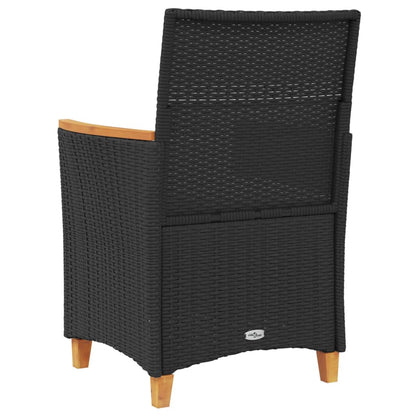 Black Poly Rattan & Wood Garden Chairs with Cushions - Set of 2
