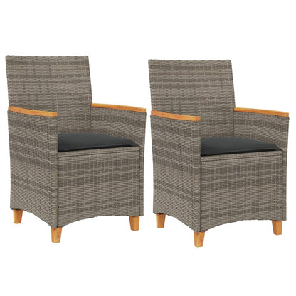 Elegant Grey Poly Rattan & Wood Garden Chairs with Cushions, 2 pcs