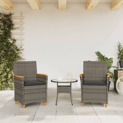 Elegant Grey Poly Rattan & Wood Garden Chairs with Cushions, 2 pcs