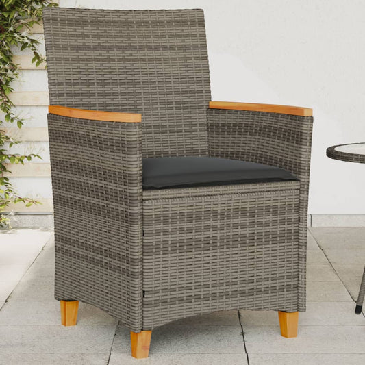 Elegant Grey Poly Rattan & Wood Garden Chairs with Cushions, 2 pcs