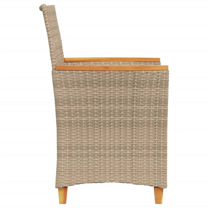 Beige Poly Rattan & Wood Garden Chairs with Cushions, Set of 2