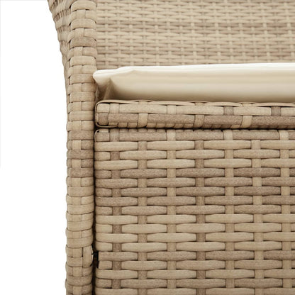 Beige Poly Rattan & Wood Garden Chairs with Cushions, Set of 2