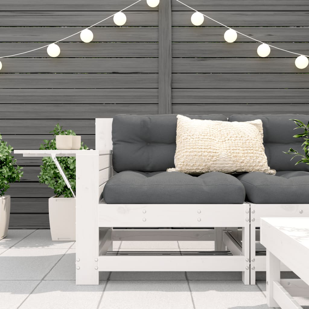 White Solid Pine Garden Sofa with Armrest & Side Table Combo