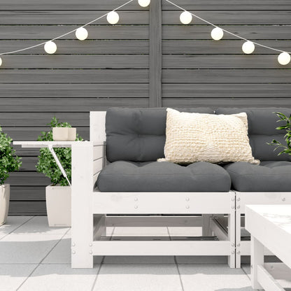 White Solid Pine Garden Sofa with Armrest & Side Table Combo