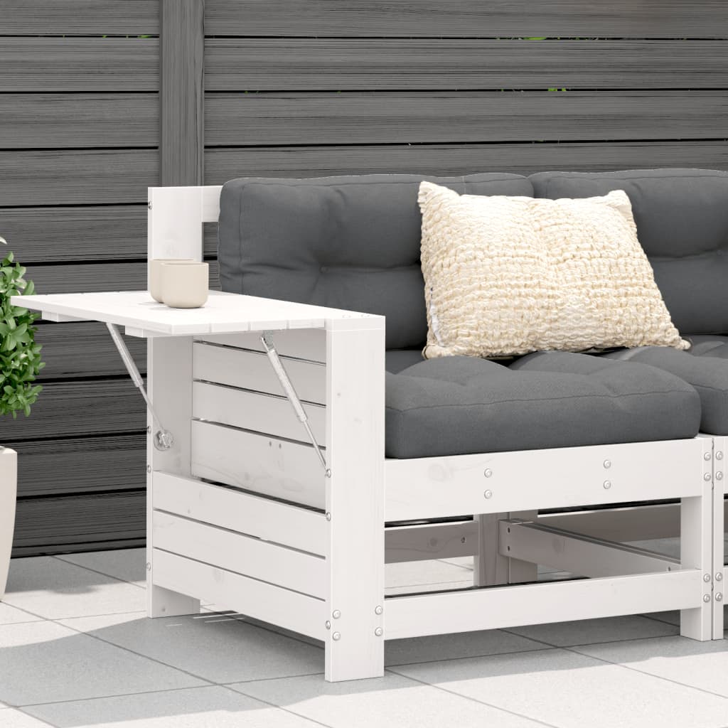 White Solid Pine Garden Sofa with Armrest & Side Table Combo