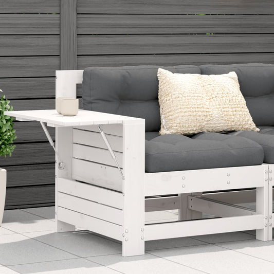 White Solid Pine Garden Sofa with Armrest & Side Table Combo