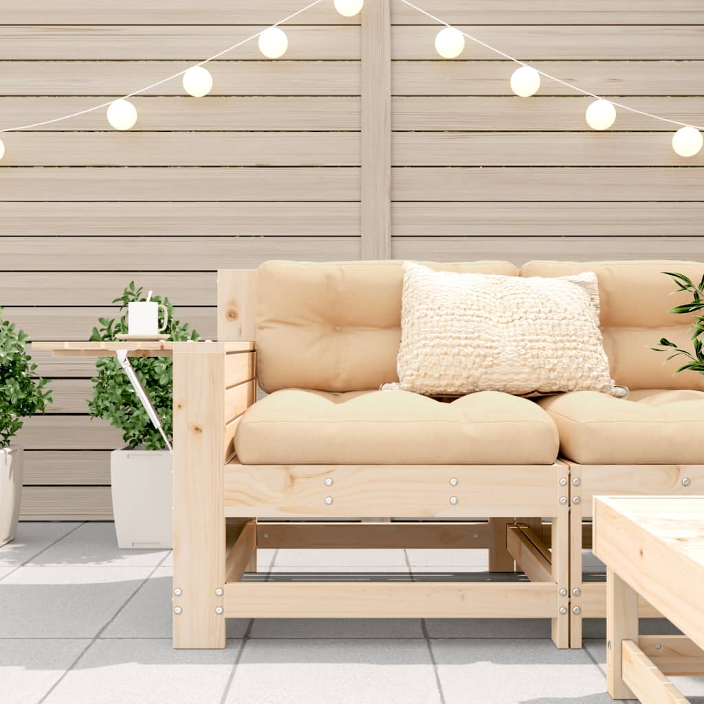 Solid Wood Pine Garden Sofa with Cushion & Armrest