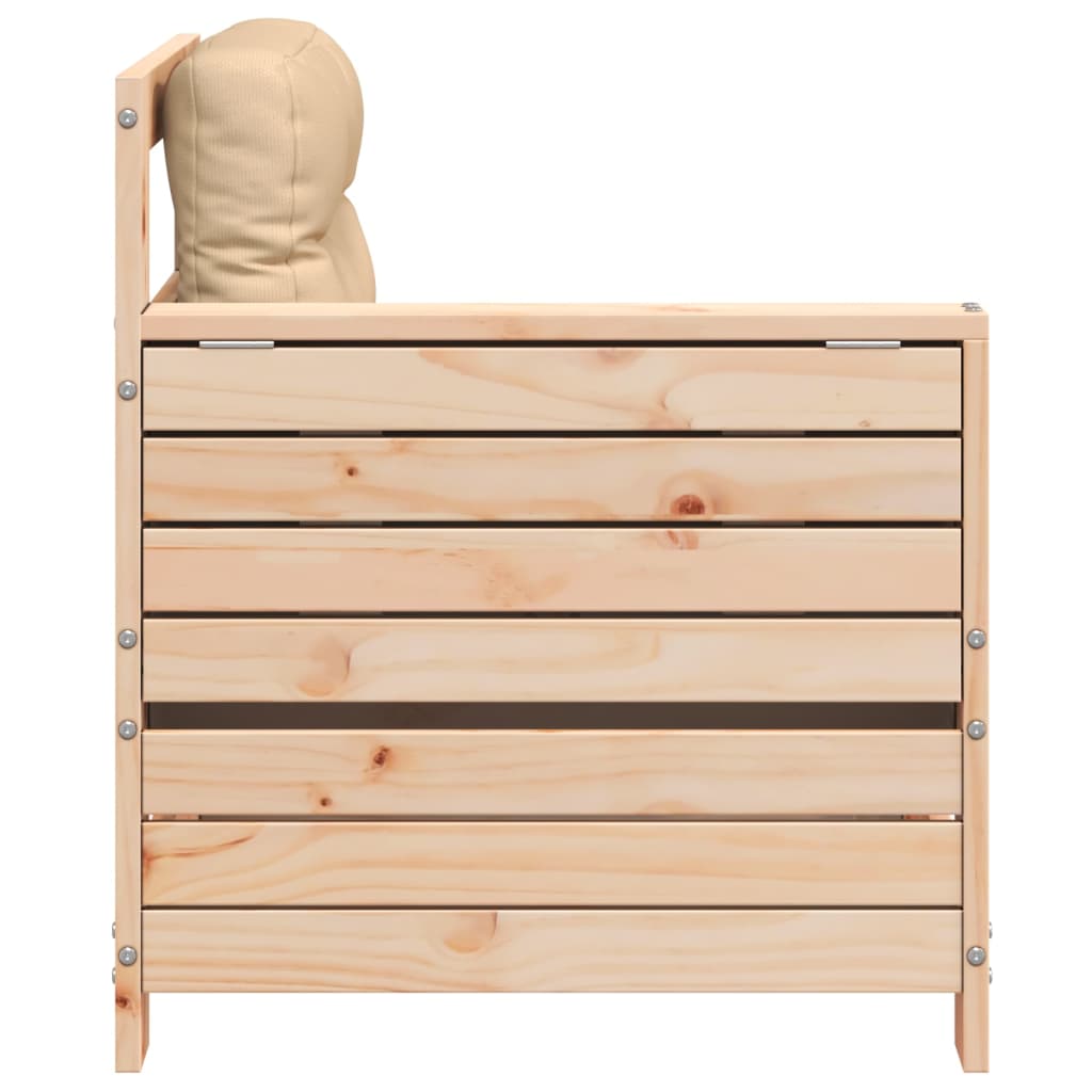 Solid Wood Pine Garden Sofa with Cushion & Armrest