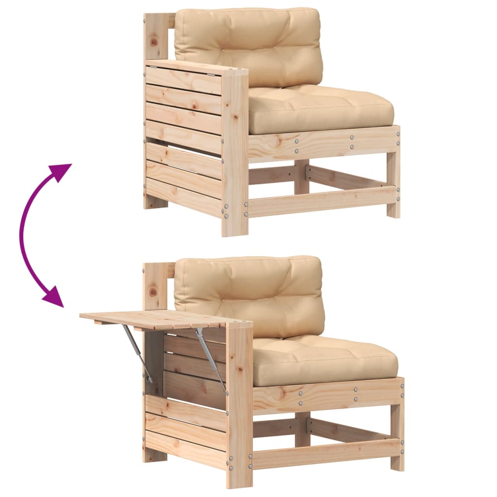 Solid Wood Pine Garden Sofa with Cushion & Armrest