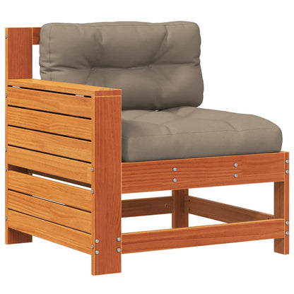 Wax Brown Solid Wood Pine Garden Sofa with Cushioned Armrests