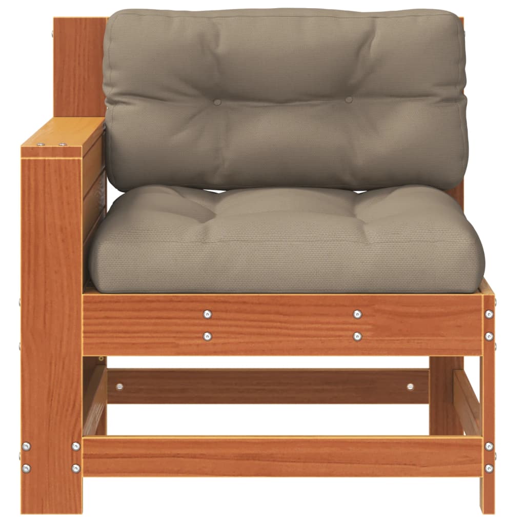 Wax Brown Solid Wood Pine Garden Sofa with Cushioned Armrests