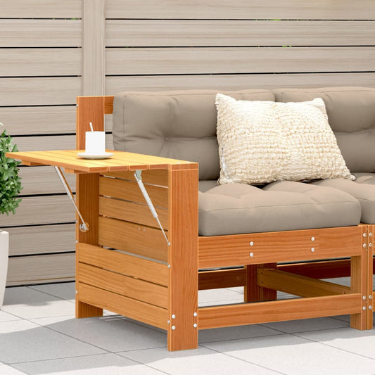 Wax Brown Solid Wood Pine Garden Sofa with Cushioned Armrests