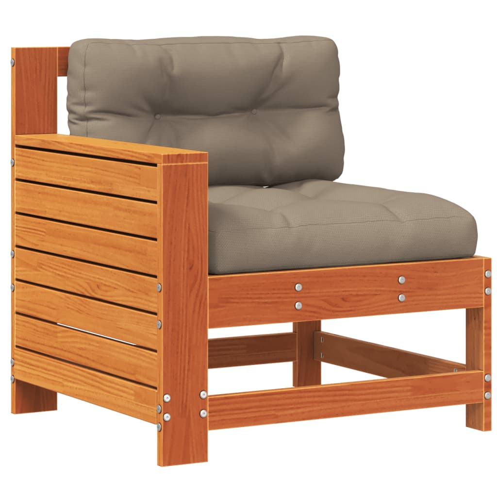 Garden Armrest Sofa with Cushions - Wax Brown Solid Pine Wood