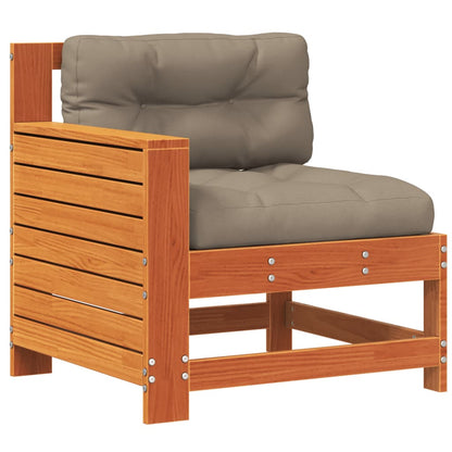 Garden Armrest Sofa with Cushions - Wax Brown Solid Pine Wood